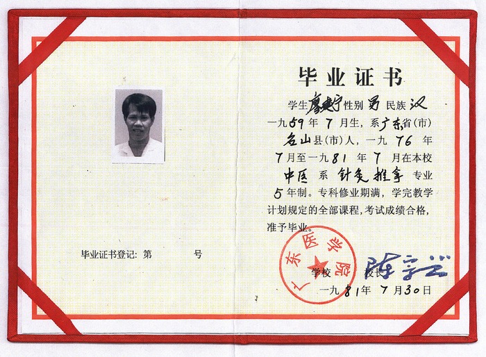 Diplom fra Guangdon Medical College